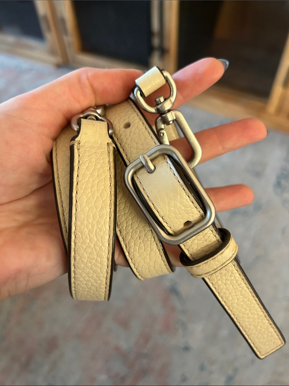 Tory Burch Neutral Leather Adjustable Crossbody Strap - Cream